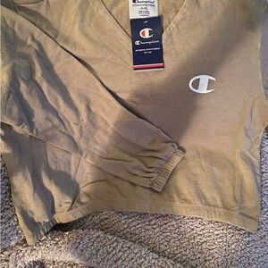 Champion Khaki V-Neck Long Sleeve Shirt